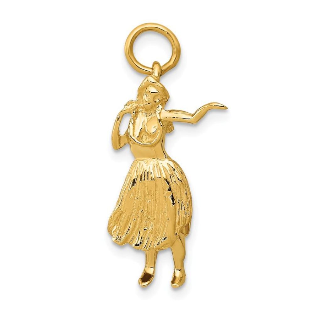 14k Yellow Gold 3D Hula Dancer Necklace - 16 Inch